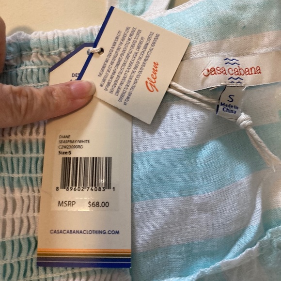 Casa Cabana Linen Blend Coastal striped Sundress New With Tags - Picture 2 of 12